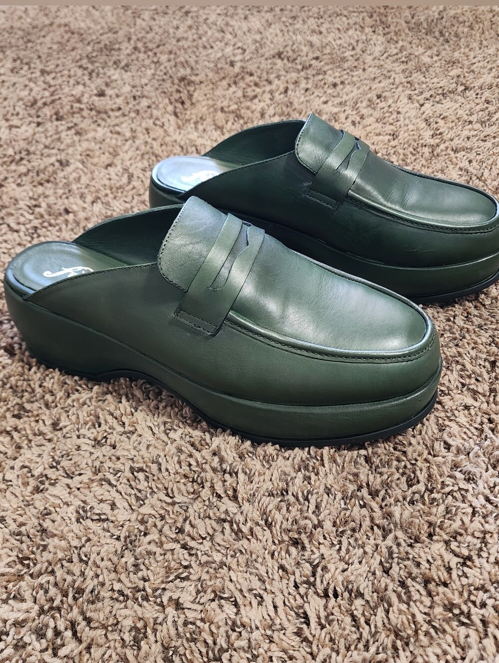 Free People Winston Platform Loafer Mule Deep Green Size 9.5 Academia